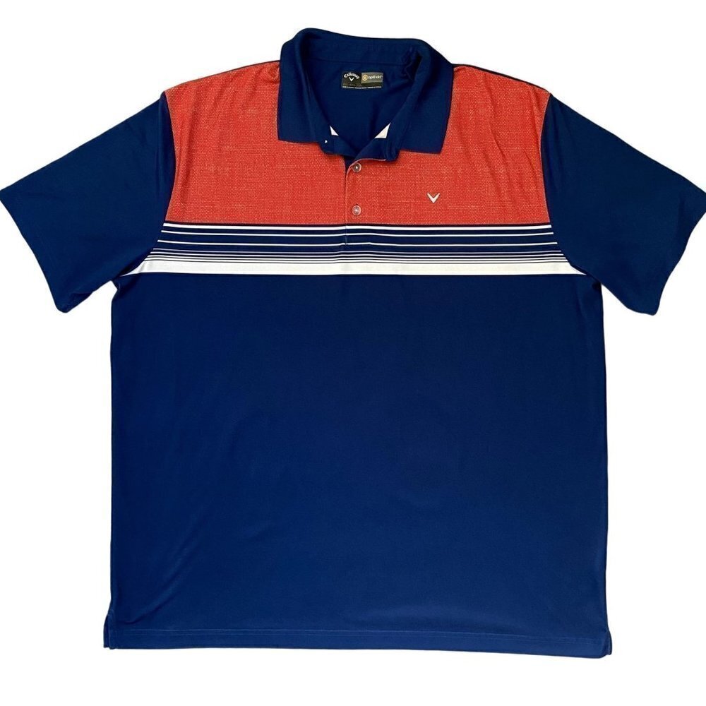 Callaway | Opti Dri Polo Shirt | Blue & Orange | Size: XXL